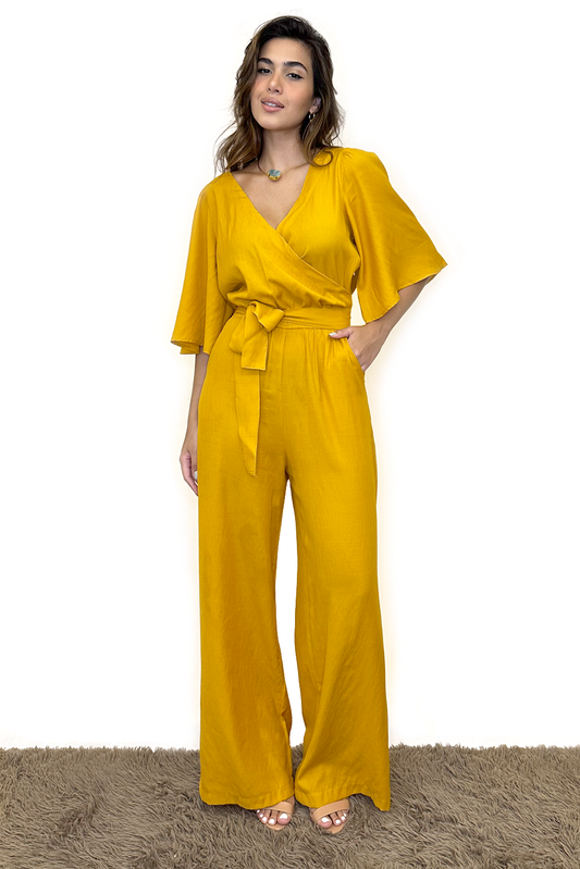Macacão longo viscose amarelo