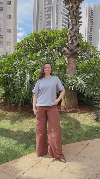 Camiseta malha algodão cinza azulado