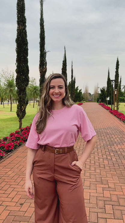 Camiseta malha algodão rosa claro