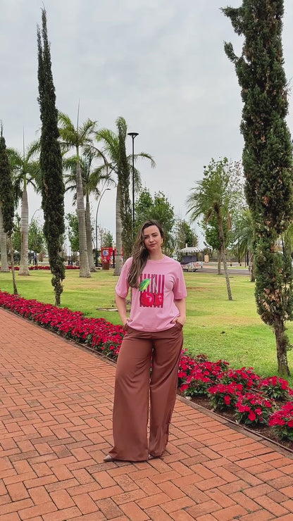 Camiseta malha algodão estampa cereja