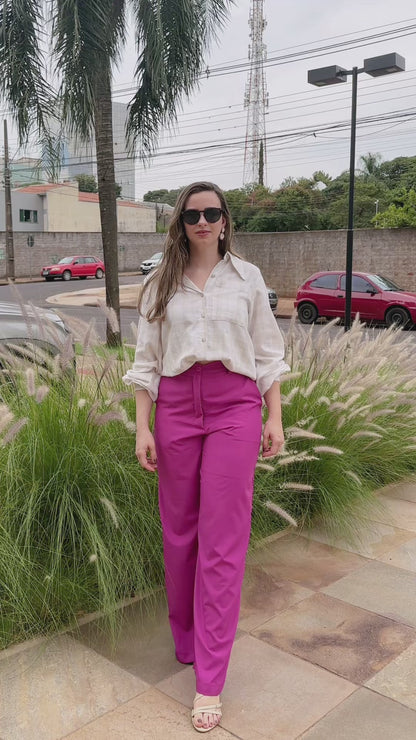 Calça pantalona alfaiataria fúcsia