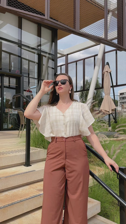 Calça pantalona alfaiataria marrom