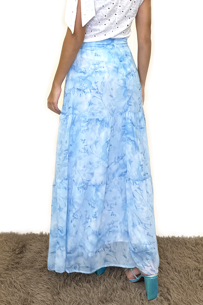 Saia longa floral azul