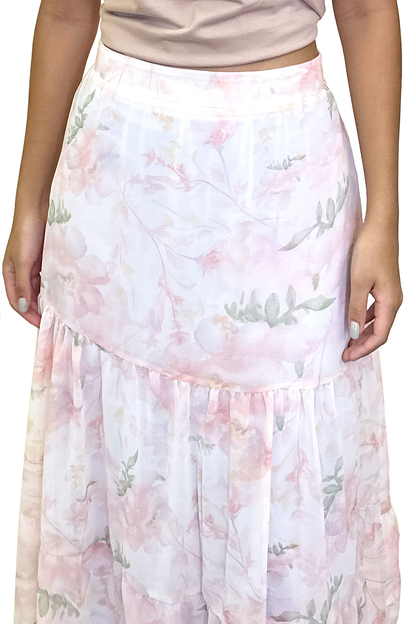 Saia longa floral rosa