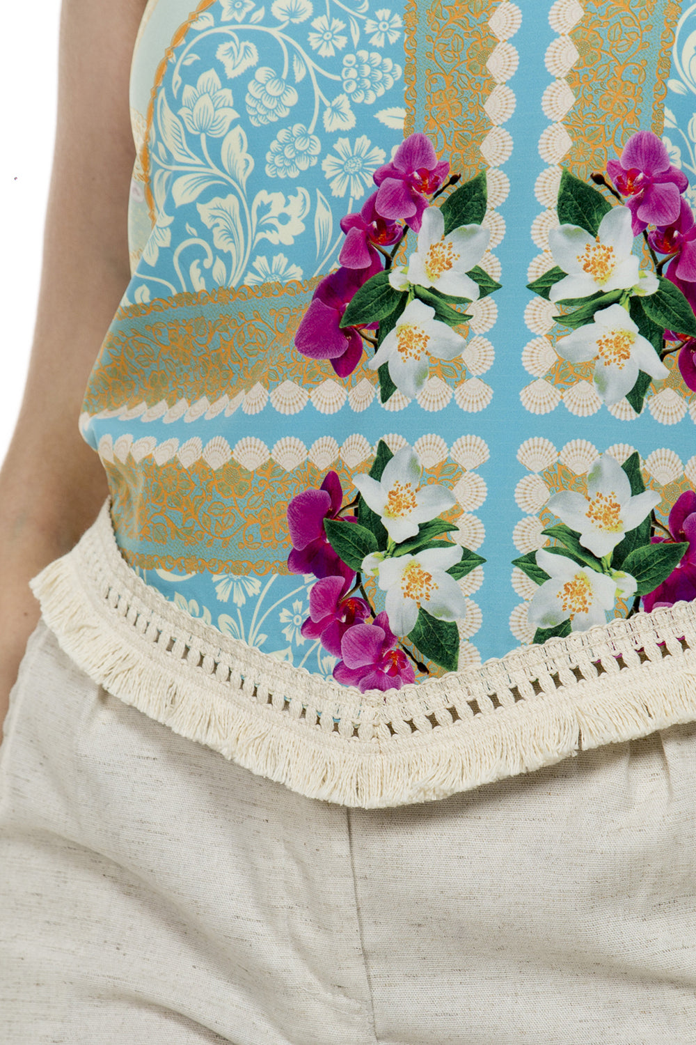 Blusa lenço estampada azul