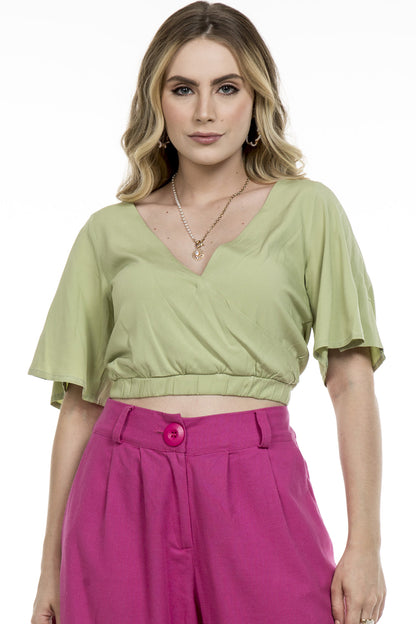 Cropped transpasse frontal verde menta