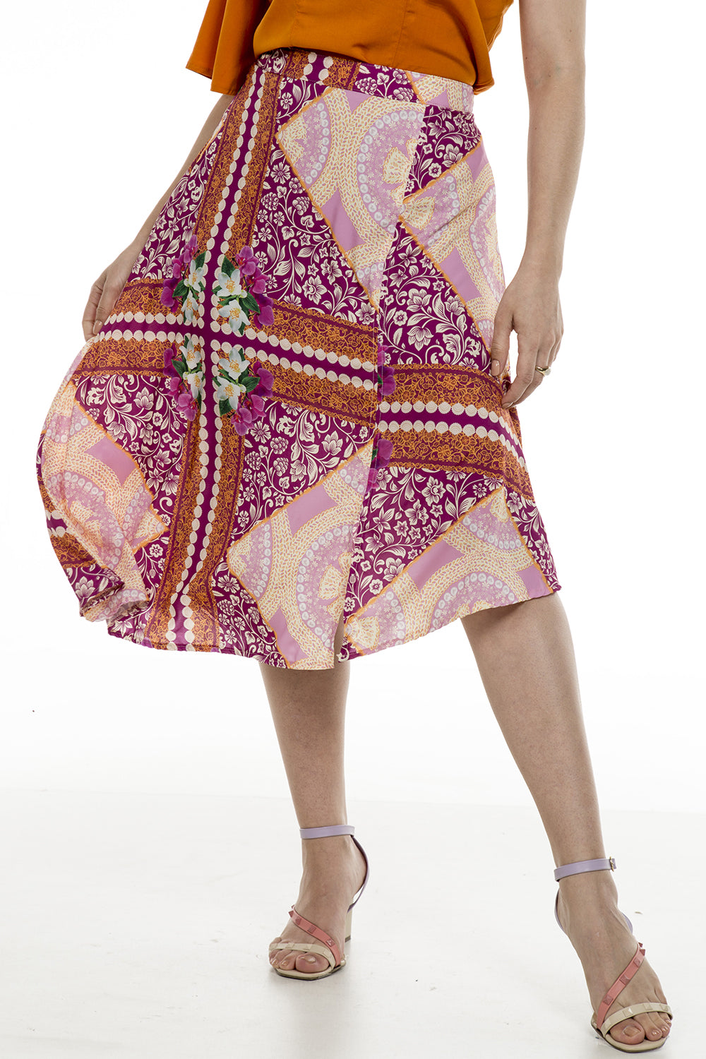 Saia midi estampada pink