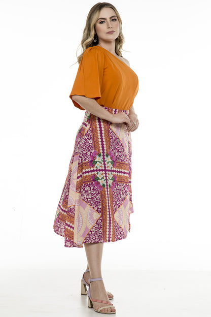 Saia midi estampada pink