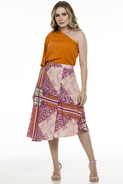 Saia midi estampada pink